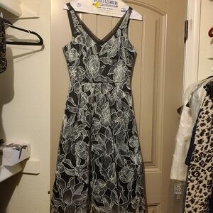 Black and white midi length cocktail dress